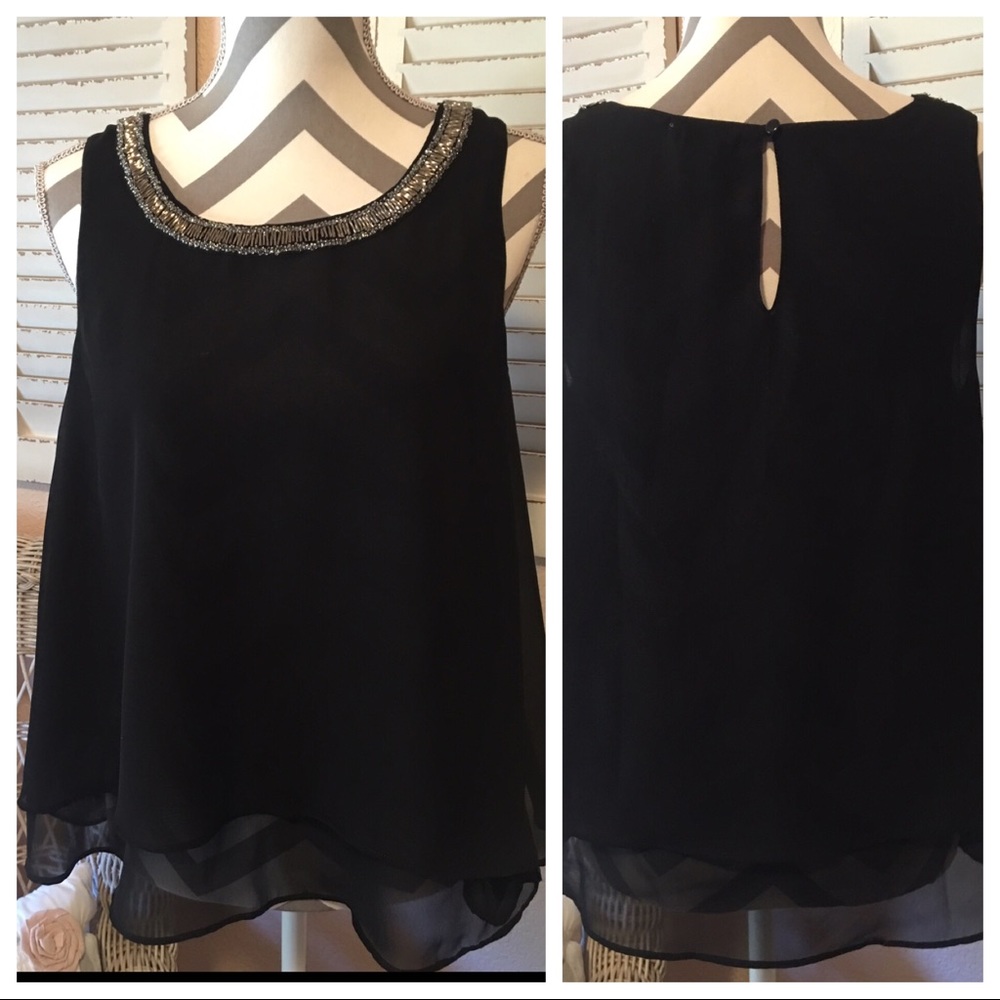 Sheer Black Sleeveless Blouse with Silver Gems - Picture 1 of 1